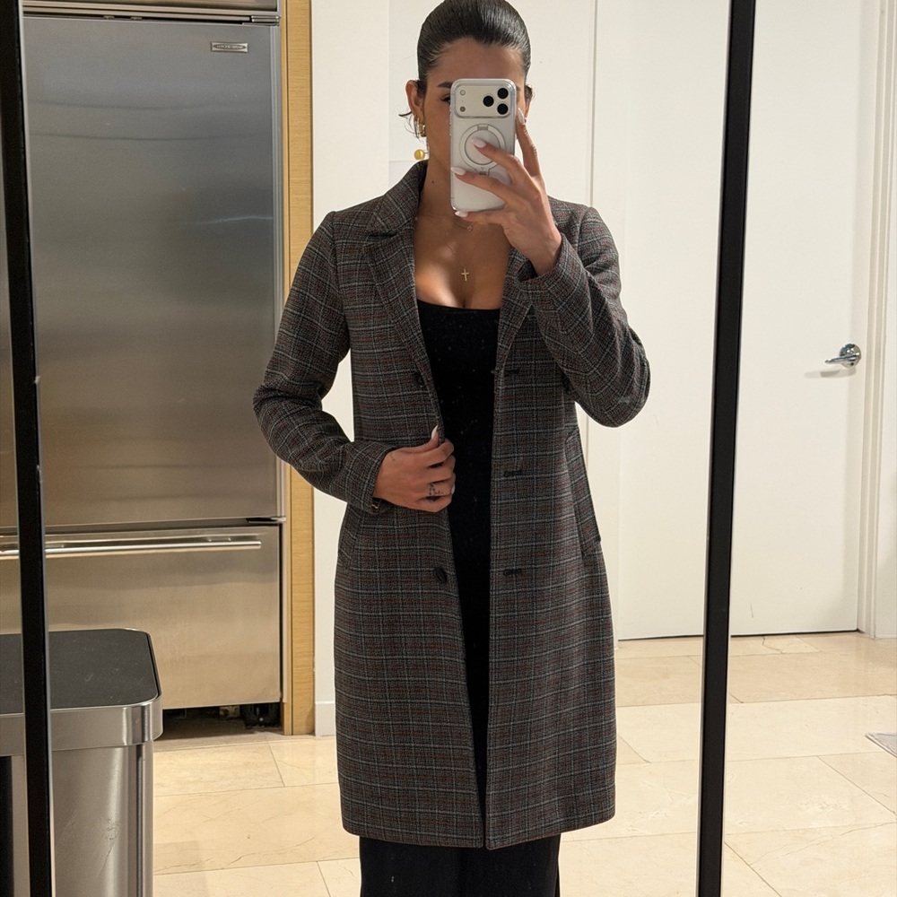 Abercrombie & Fitch Women's Black and Gray Plaid Blazer